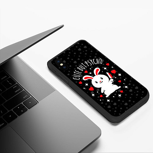 Чехол iPhone XS Max матовый Cute but psycho bunny / 3D-Черный – фото 3