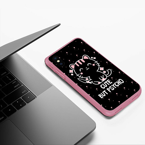 Чехол iPhone XS Max матовый Cute but psycho cat / 3D-Малиновый – фото 3