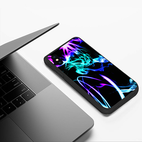 Чехол iPhone XS Max матовый Неоновый дым текстура / 3D-Черный – фото 3