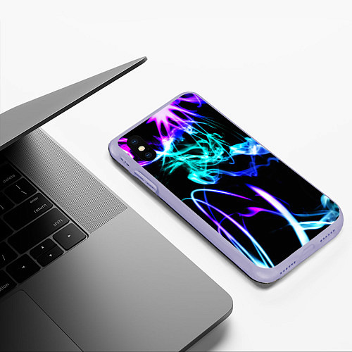 Чехол iPhone XS Max матовый Неоновый дым текстура / 3D-Светло-сиреневый – фото 3