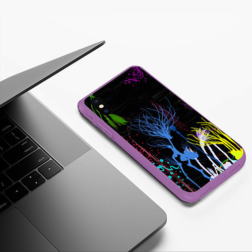 Чехол iPhone XS Max матовый Неоновый сюреализм / 3D-Фиолетовый – фото 3