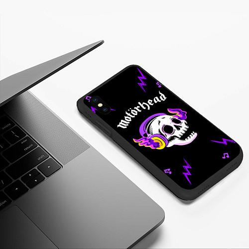 Чехол iPhone XS Max матовый Motorhead неоновый череп / 3D-Черный – фото 3