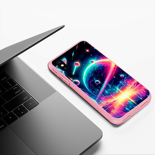 Чехол iPhone XS Max матовый Неоновый космос - нейроарт / 3D-Баблгам – фото 3