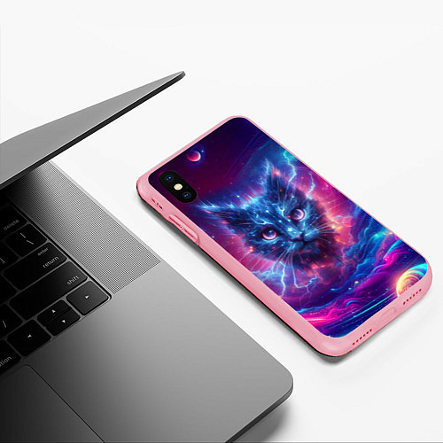 Чехол iPhone XS Max матовый Морда космического кота - неоновое свечение / 3D-Баблгам – фото 3