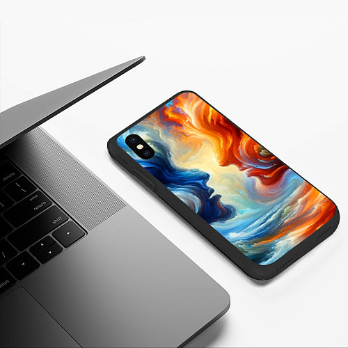 Чехол iPhone XS Max матовый Профили парня и девушки - две стихии / 3D-Черный – фото 3