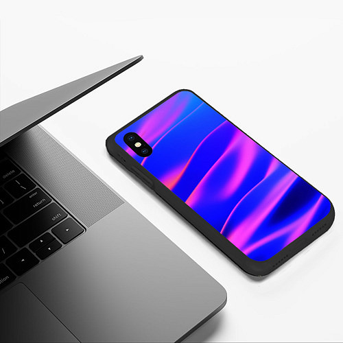 Чехол iPhone XS Max матовый Неоновые волны градиент / 3D-Черный – фото 3