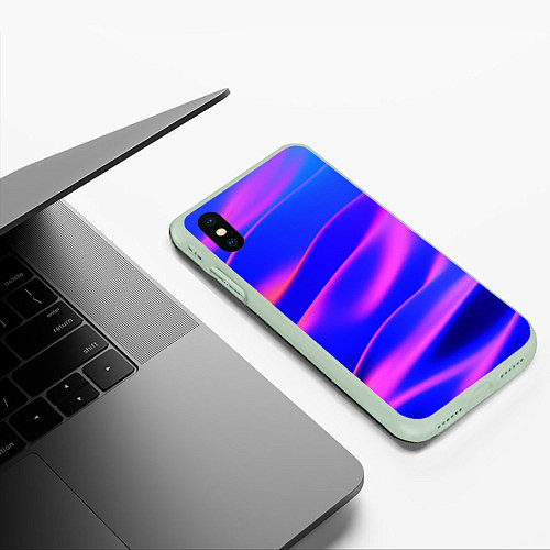 Чехол iPhone XS Max матовый Неоновые волны градиент / 3D-Салатовый – фото 3