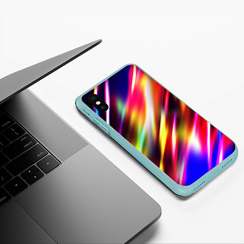 Чехол iPhone XS Max матовый Неоновая абстракция линии / 3D-Мятный – фото 3