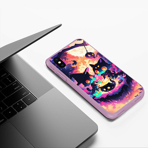 Чехол iPhone XS Max матовый 2 котика ведьмы / 3D-Сиреневый – фото 3