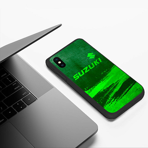 Чехол iPhone XS Max матовый Suzuki - green gradient посередине / 3D-Черный – фото 3