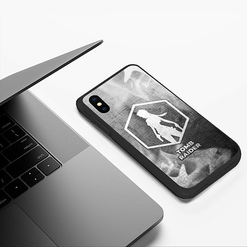 Чехол iPhone XS Max матовый Tomb Raider - grey gradient / 3D-Черный – фото 3