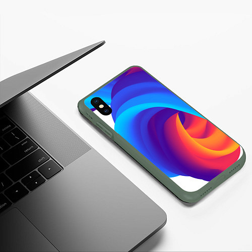 Чехол iPhone XS Max матовый Неоновые волны абстракция / 3D-Темно-зеленый – фото 3