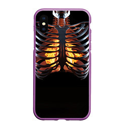 Чехол iPhone XS Max матовый Огонь в груди скелета - костюм на хэллоуин, цвет: 3D-фиолетовый