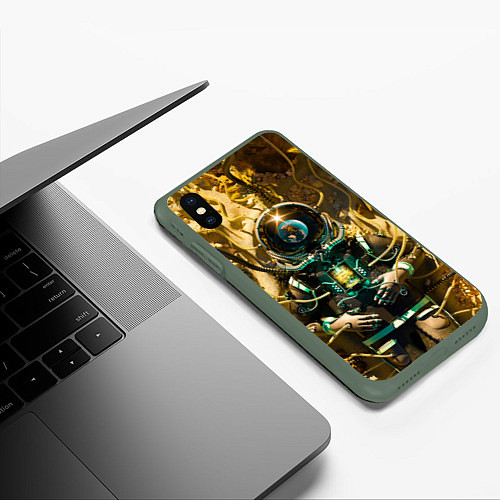 Чехол iPhone XS Max матовый Космонавт - киборг / 3D-Темно-зеленый – фото 3