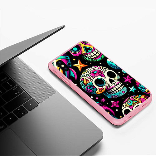 Чехол iPhone XS Max матовый Space collage with skulls and rockets - ai art / 3D-Баблгам – фото 3