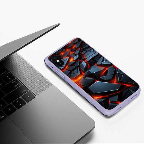 Чехол iPhone XS Max матовый Черные камни в красной лаве / 3D-Светло-сиреневый – фото 3