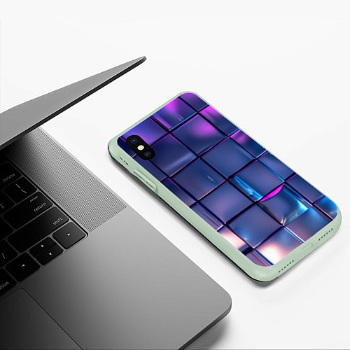 Чехол iPhone XS Max матовый Неоновые кубики / 3D-Салатовый – фото 3