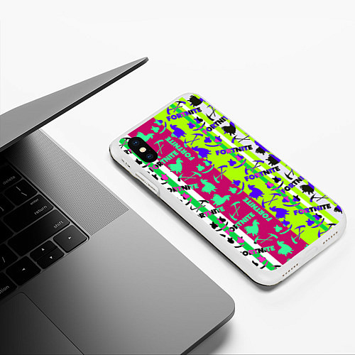 Чехол iPhone XS Max матовый Fortnite epic pattern / 3D-Белый – фото 3