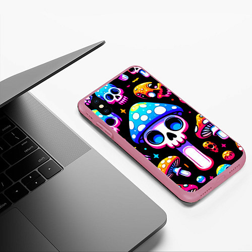 Чехол iPhone XS Max матовый Ice cream skull and fly agaric - ai art fantasy / 3D-Малиновый – фото 3