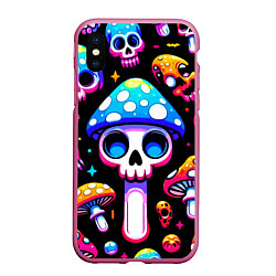 Чехол iPhone XS Max матовый Ice cream skull and fly agaric - ai art fantasy, цвет: 3D-малиновый