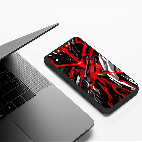 Чехол iPhone XS Max матовый Красный и черный абстрактный фон / 3D-Черный – фото 3