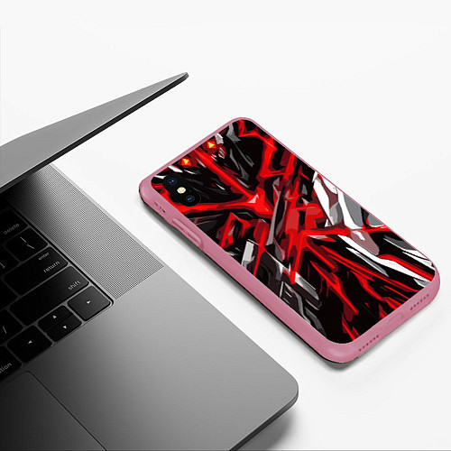 Чехол iPhone XS Max матовый Красный и черный абстрактный фон / 3D-Малиновый – фото 3