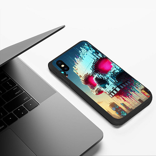 Чехол iPhone XS Max матовый Cool pixel skull - ai art fantasy / 3D-Черный – фото 3