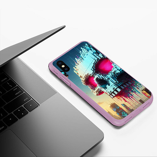 Чехол iPhone XS Max матовый Cool pixel skull - ai art fantasy / 3D-Сиреневый – фото 3