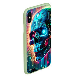 Чехол iPhone XS Max матовый Cool cyber skull - neon glow, цвет: 3D-салатовый — фото 2