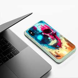 Чехол iPhone XS Max матовый Cool vanguard neon cyber skull - ai art, цвет: 3D-салатовый — фото 2