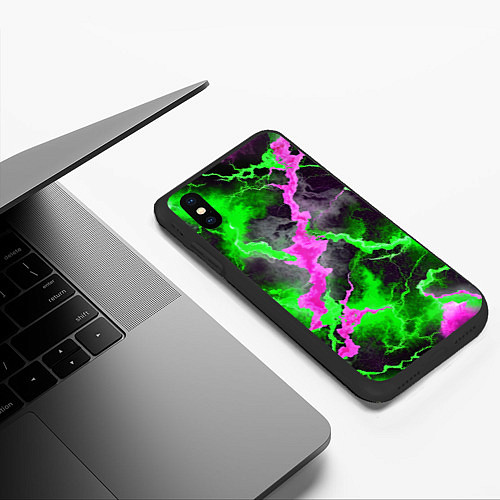 Чехол iPhone XS Max матовый Кислотный мрамор / 3D-Черный – фото 3