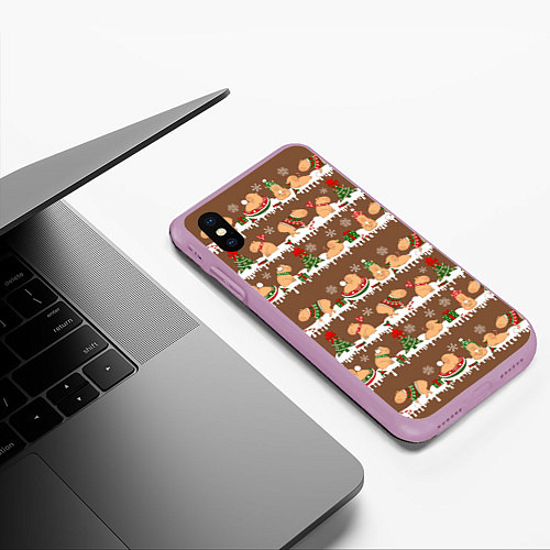 Чехол iPhone XS Max матовый Капибары на Новый год и Рождество зимой / 3D-Сиреневый – фото 3