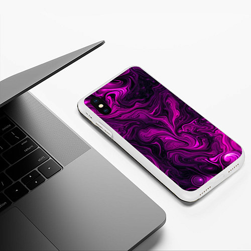 Чехол iPhone XS Max матовый Фиолетовые разводы текстура / 3D-Белый – фото 3