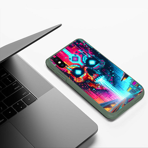 Чехол iPhone XS Max матовый Фантастический череп небоскрёб - нейроарт / 3D-Темно-зеленый – фото 3