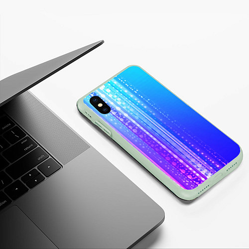 Чехол iPhone XS Max матовый Неоновая абстракция полосы / 3D-Салатовый – фото 3