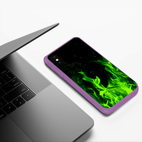 Чехол iPhone XS Max матовый Огонь зелёный текстура / 3D-Фиолетовый – фото 3