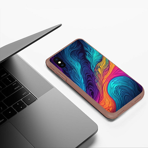 Чехол iPhone XS Max матовый Перья эбру абстракция / 3D-Коричневый – фото 3