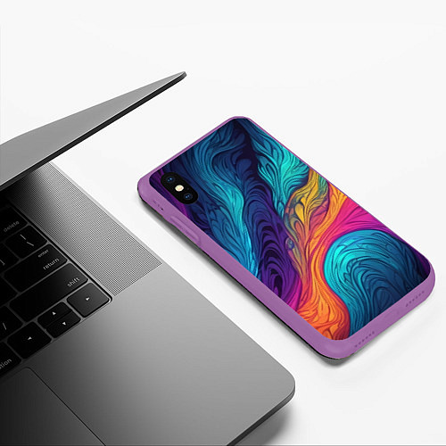 Чехол iPhone XS Max матовый Перья эбру абстракция / 3D-Фиолетовый – фото 3