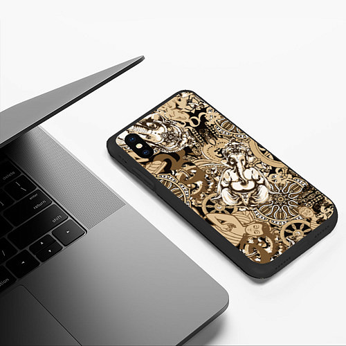 Чехол iPhone XS Max матовый Колесо сансары Будда и Ганеша / 3D-Черный – фото 3