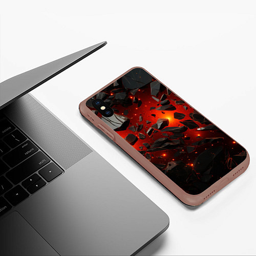 Чехол iPhone XS Max матовый Черные камни в полете взрыва / 3D-Коричневый – фото 3