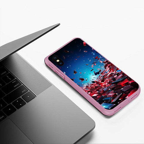 Чехол iPhone XS Max матовый Осколки плит в движении / 3D-Розовый – фото 3