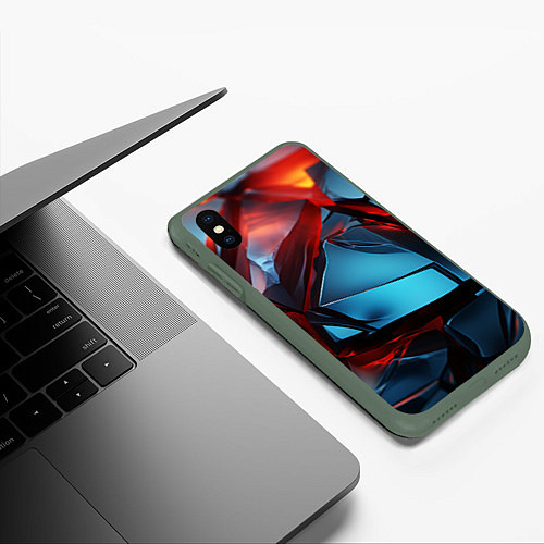 Чехол iPhone XS Max матовый Камни в красном освещении / 3D-Темно-зеленый – фото 3