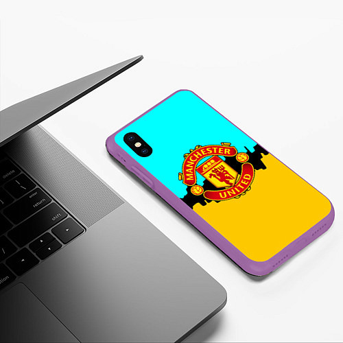 Чехол iPhone XS Max матовый Манчестер Юнайтед текстура / 3D-Фиолетовый – фото 3