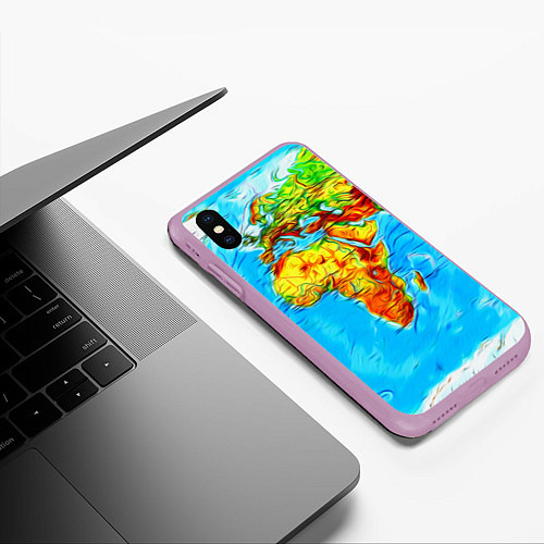 Чехол iPhone XS Max матовый Мировая карта краски / 3D-Сиреневый – фото 3