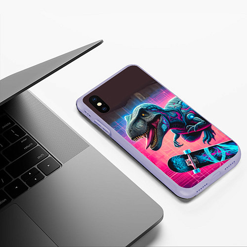 Чехол iPhone XS Max матовый Дино крутой скейтбордист - граффити / 3D-Светло-сиреневый – фото 3