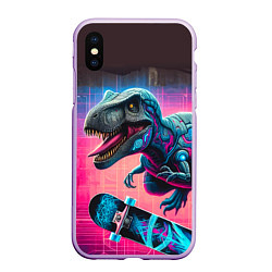 Чехол iPhone XS Max матовый Дино крутой скейтбордист - граффити, цвет: 3D-сиреневый