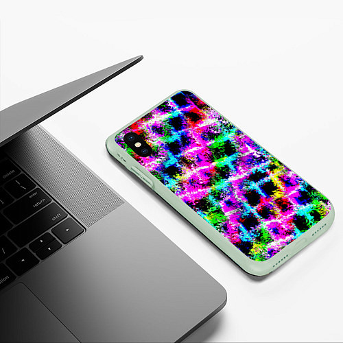 Чехол iPhone XS Max матовый Абстрактная решетка - переплетение цветов / 3D-Салатовый – фото 3