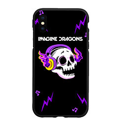 Чехол iPhone XS Max матовый Imagine Dragons неоновый череп, цвет: 3D-черный