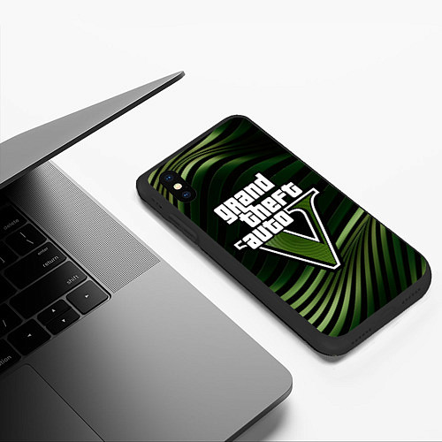 Чехол iPhone XS Max матовый Grand Theft Auto V - logo / 3D-Черный – фото 3