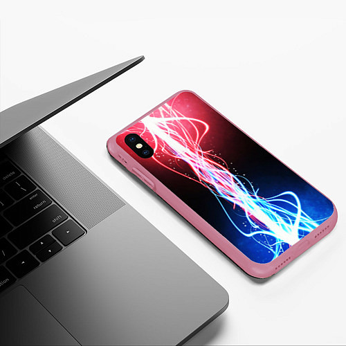 Чехол iPhone XS Max матовый Молнии текстура / 3D-Малиновый – фото 3